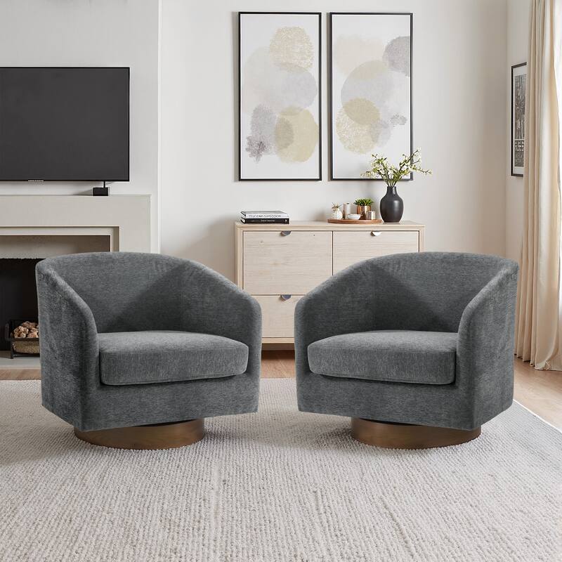 Modern Linen Chenille 360°Swivel Barrel Chair - Gray/Chenille