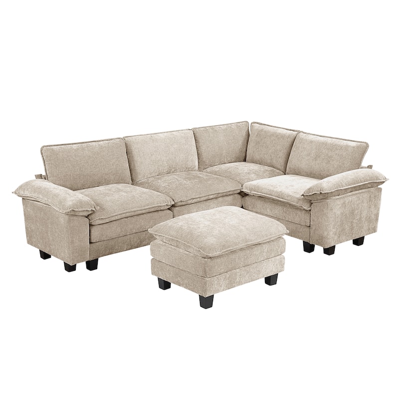 Fremont & Park Terra Chenille 5-Piece Modular Sectional Sofa - Ottoman - Taupe