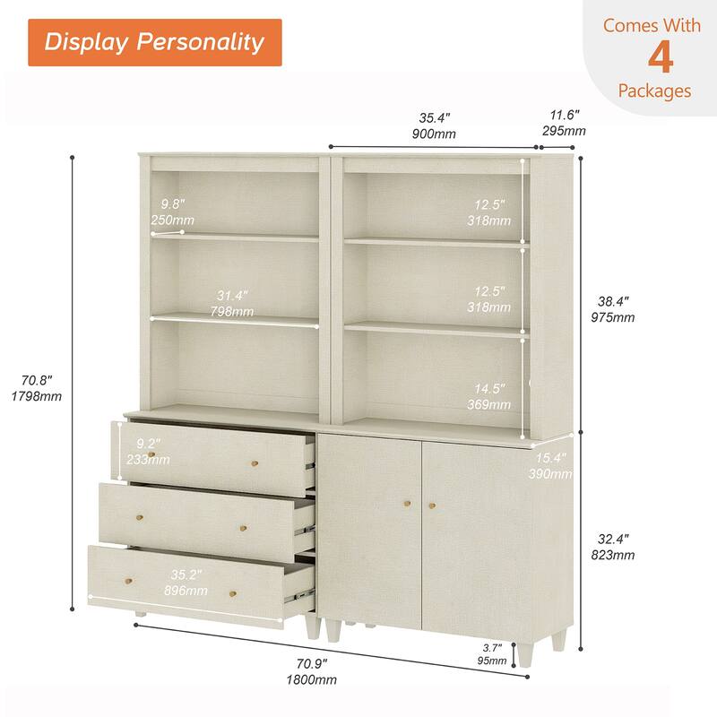 71" Tall Pantry Cabinet Set of 2, Modern Kitchen Storage Pantry with Drawers and Doors, Modular Storage Cabinets for Dining Room