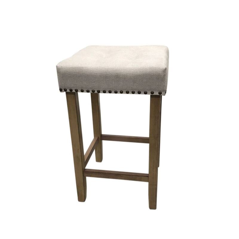 Tufted Upholstered Seat Barstools - 24" - Set of 2 - Cream and Brown