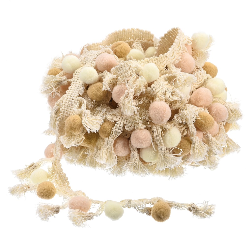 5 Yards Pom Pom Ball Fringe Trim Ribbon Sewing for DIY Crafts Beige