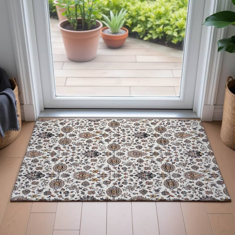 Machine Washable Indoor/Outdoor Traditional Persian Chantille Rug