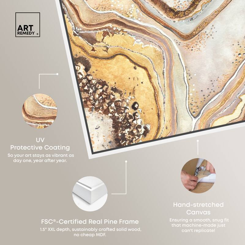 Art Remedy Golden Lines Framed Mineral, Agate & Geode 1 Piece Canvas Wall Art