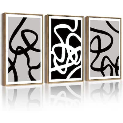 Black and White Lines Abstract Wall Art Ink Wash Minimalist