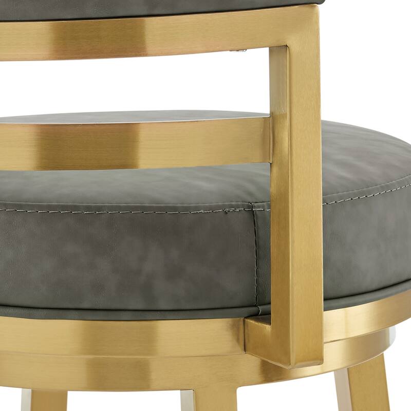 Maxi Swivel Counter Stool Chair, Gold Steel, Vintage Gray Faux Leather