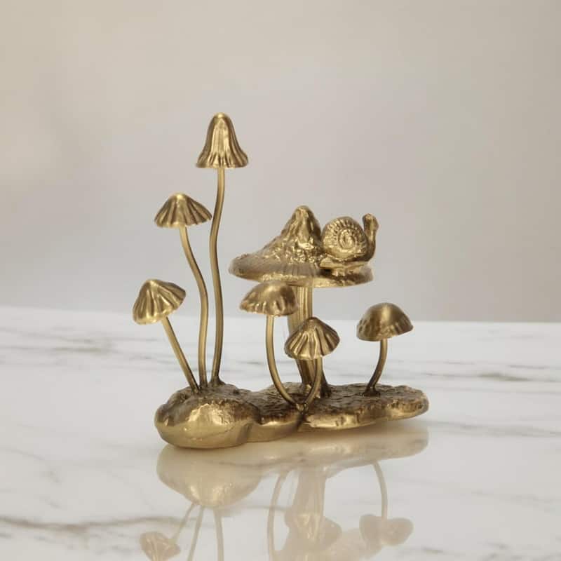 Golden Cast Iron Mushrooms Tabletop Decoration - 7.25"