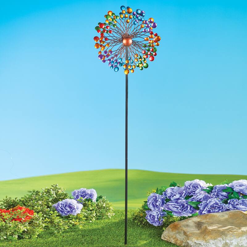 Vibrant DoubleSided Rainbow Metal Wind Spinner Lawn Stake 16.500 x 15.000 x 3.500 Bed Bath
