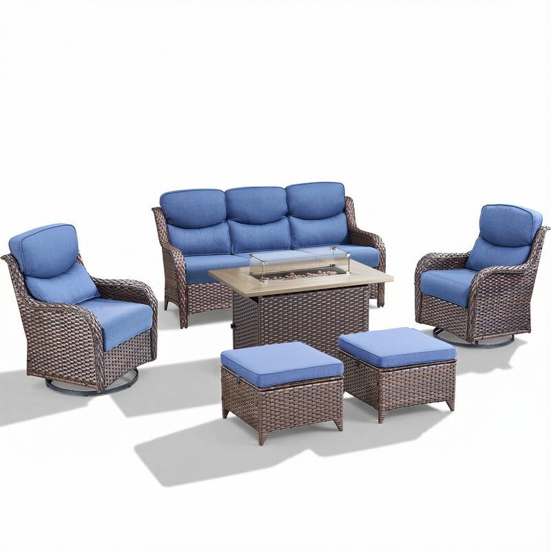 Pocassy Outdoor Fire Pit Sofa Swivel Chairs Ottoman Conversation Set