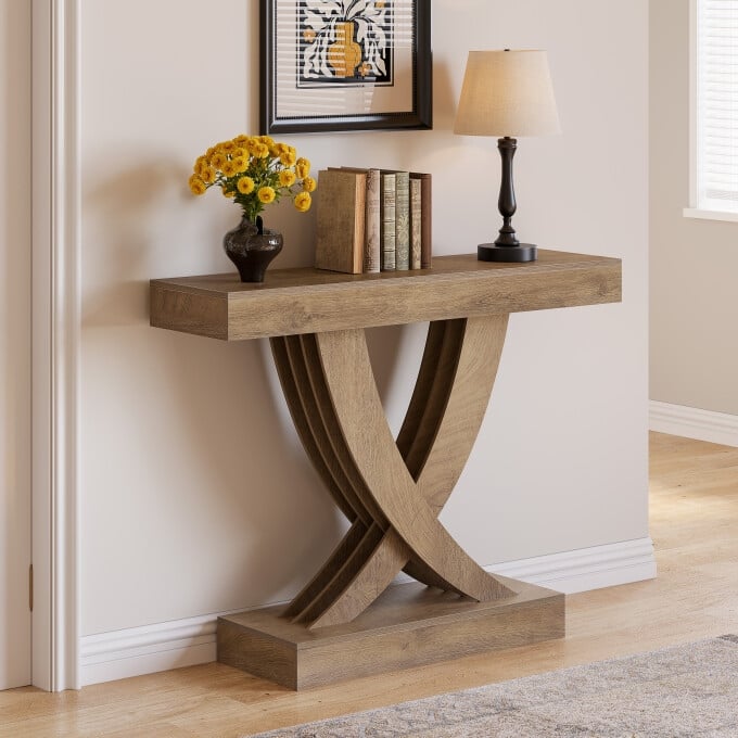 43.3-inch Small Narrow Console Table for Entryway Living Room - Natural Brown