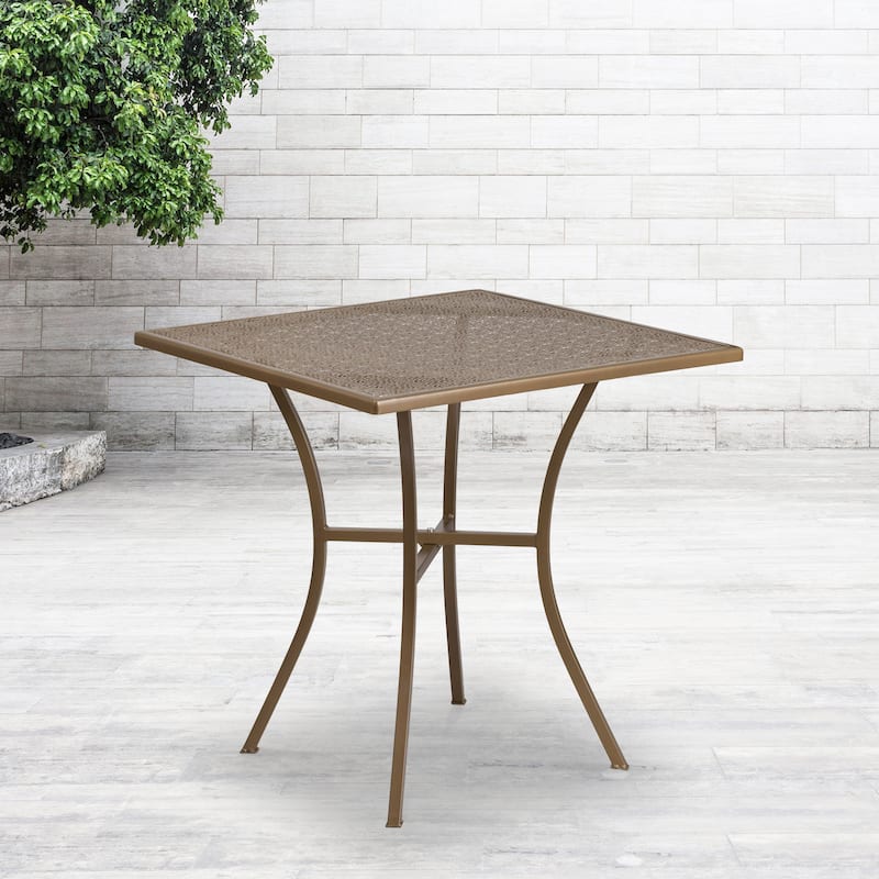 Square Patio Table | Outdoor Steel Square Patio Table - 28"W x 28"D x 28.25"H - Gold
