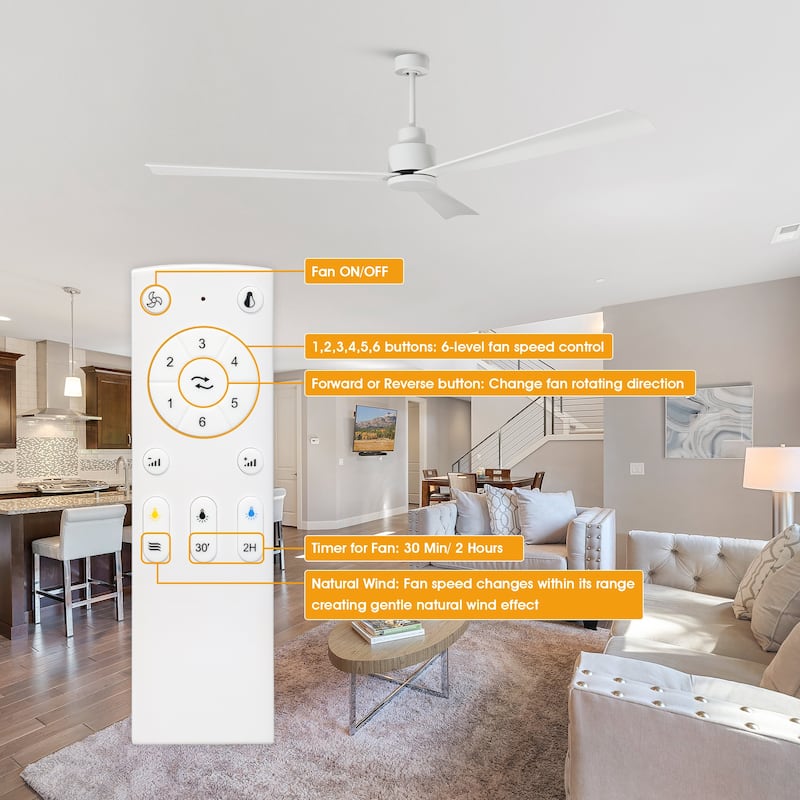 52-inch Modern Indoor Outdoor 6-Speed Reversible Ceiling Fan with Remote