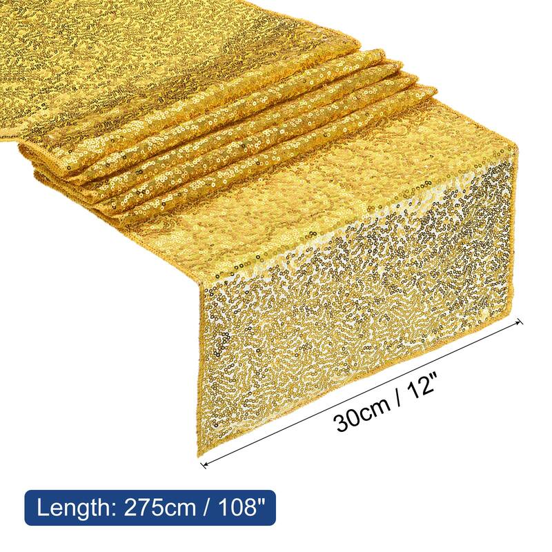 Table Runner, Long Shining Sequin Table Runner - Gold - 108" x 12"