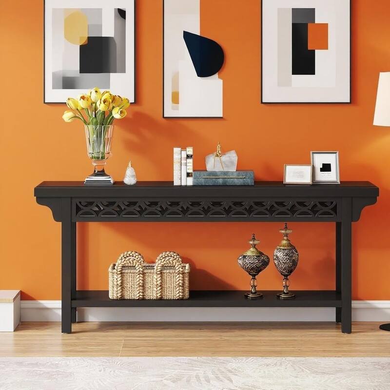 Farmhouse Console Table 71 Inch Solid Wood Sofa Table Hallway Entryway Accent Table with Adjustable Foot Pads