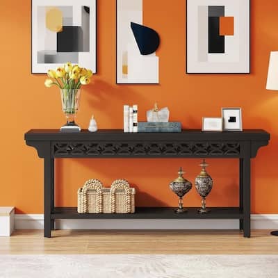 Farmhouse Console Table 71 Inch Solid Wood Sofa Table Hallway Entryway Accent Table with Adjustable Foot Pads