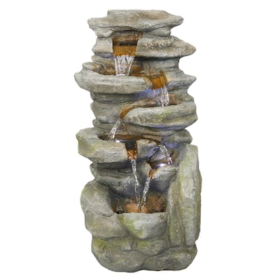 Waterfall Fountain w/ White LED, 24" Tall, Gray