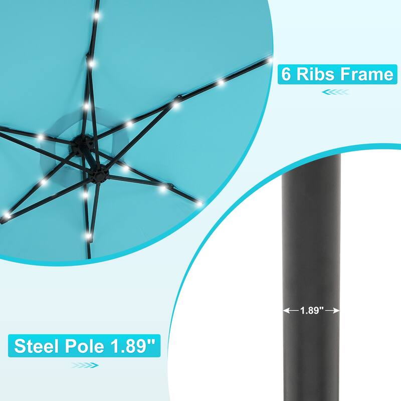 Autlaycil 10ft Offset Hanging Market Patio Umbrella With Base&Solar Lights