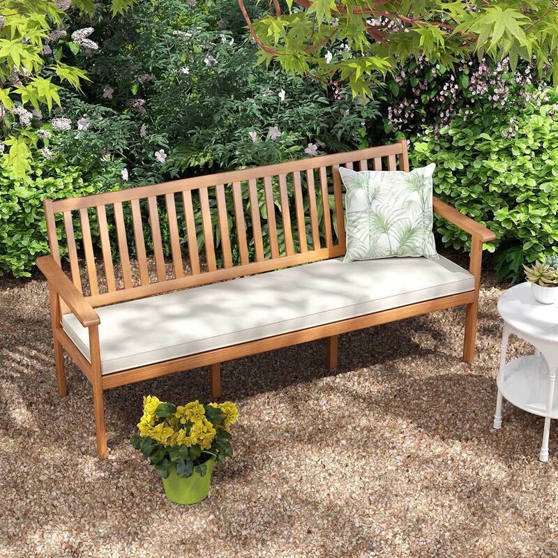 64'' Outdoor Bench Acacia Wood Patio Bench w/Slatted Backrest