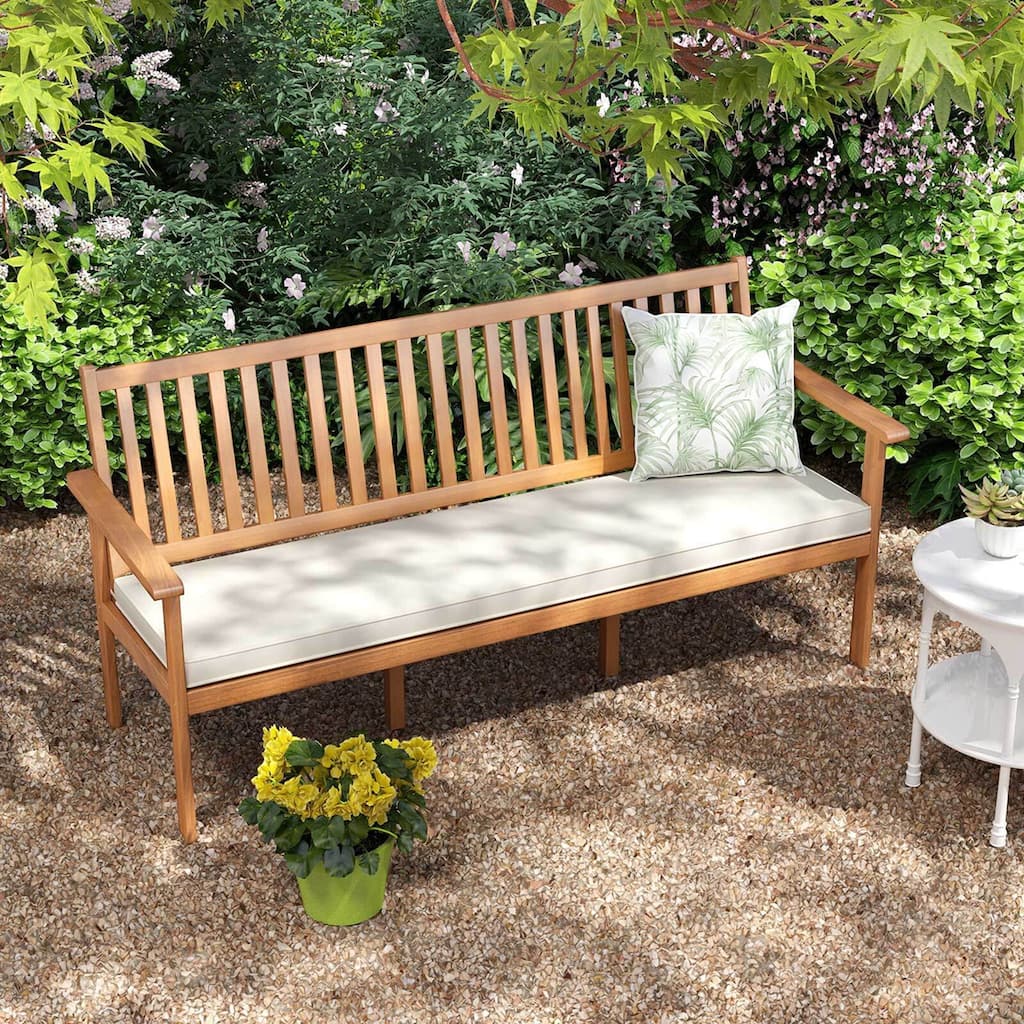 64'' Outdoor Bench Acacia Wood Patio Bench w/Slatted Backrest