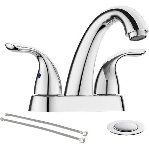 4 Inch 2 Handle Centerset 3Hole Bathroom Faucet by Phiestina, Bathroom Faucet with Copper Pop Up Drain and Water Supply Lines