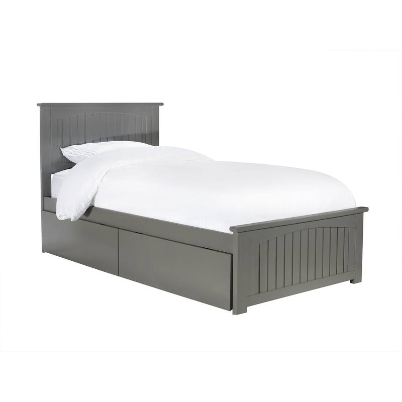 Platform Bed with Footboard & Drawers - Grey Bedroom Furniture