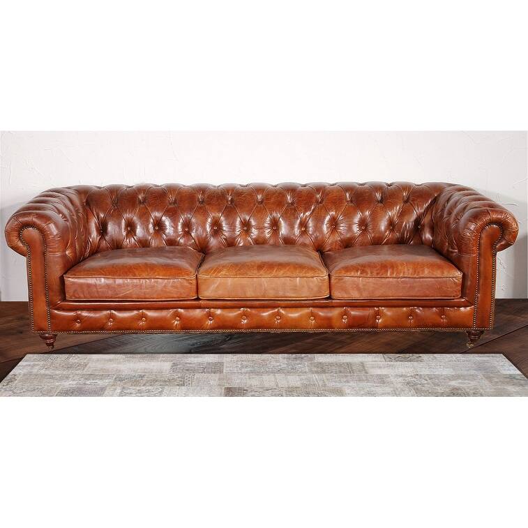 Pasargad Home Paris Club Chesterfield Tufted Sofa, Brown - 28.7'' H x 97.2'' W x 39'' D - Brown