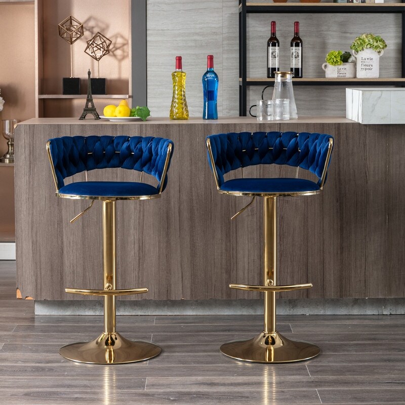 Bar Stools Round Seat Low Back Adjustable Tall Stools Set of 2