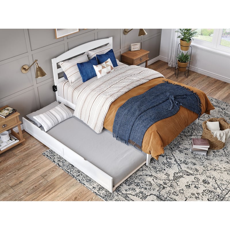 Full Size Platform Bed with Trundle & Charging Station - Modern Style Bedroom Furniture