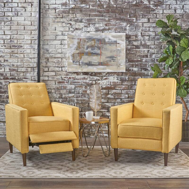 Mervynn Mid-century Tufted Recliners (Set of 2) by Christopher Knight Home - Muted Yellow