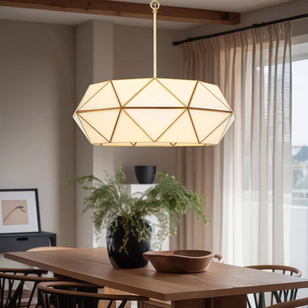 Modern 5-Light Gold Drum Chandelier Transitional Light for Dining Room Entryway - 23.6" Dia. x 8.3" H