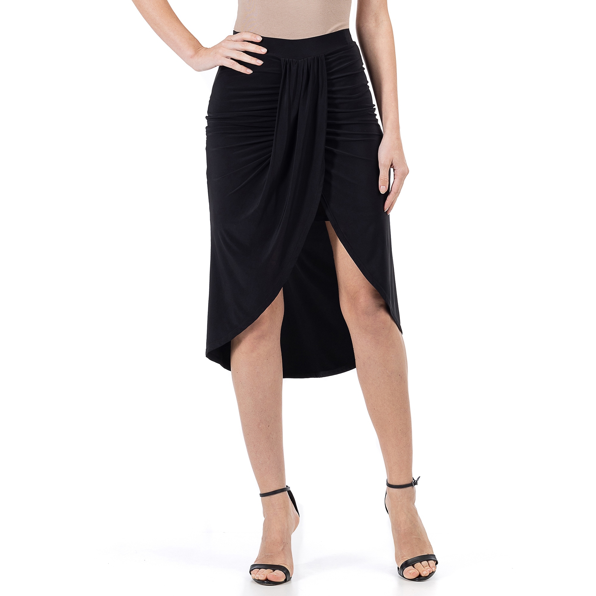 24seven Comfort Apparel Solid Color Knee Length Tulip Skirt
