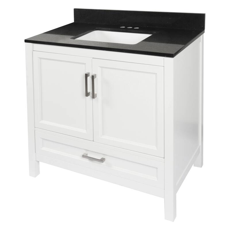 Nevado 37" Bathroom Vanity with Cultured Marble Vanity Top Sink in White with White Basin