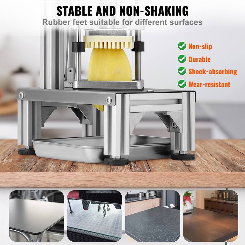 EVOR Commercial French Fry Cutter with 4 Replacement Blades Lemon Potato Cutter for French Fries with Tray and Handle