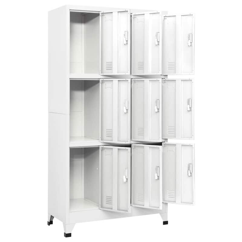 Rim Locker Cabinet, 9 Storage Compartments, Gray Steel Metal, 71 Inch