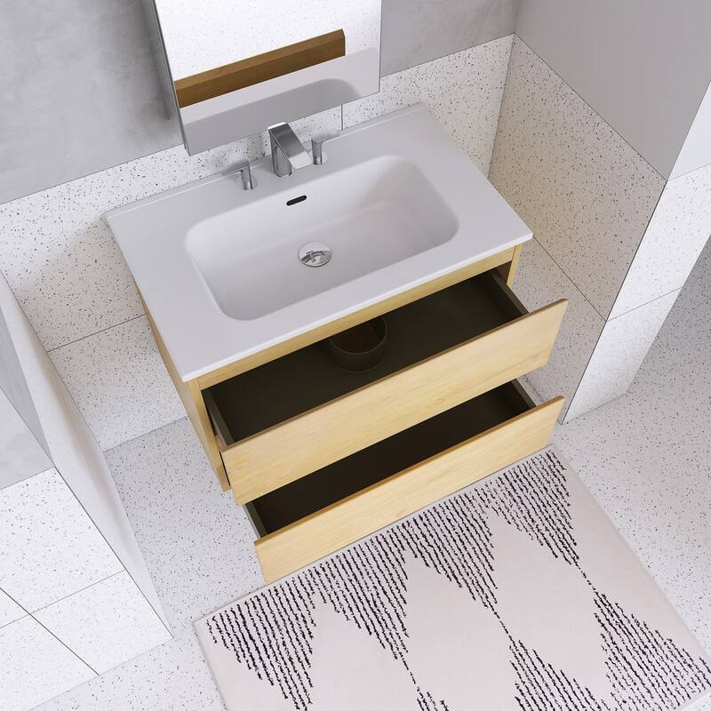 Floating Integrated Bathroom Vanity with Ceramic Sink, Three Faucet Holes