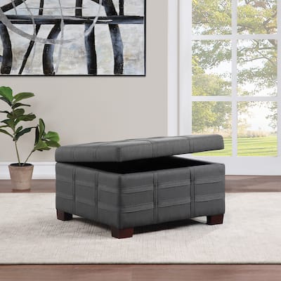 OS Home and Office Furniture Detour Strap Square Storage Ottoman in Charcoal Fabric