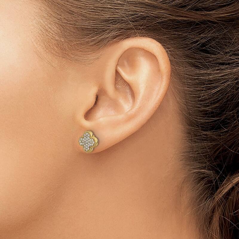 Curata 14k Diamond Quatrefoil Post Earrings - 10x10mm Wide