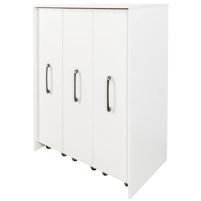 Bookcase with Three Pulled Out Doors Shelving Cabinet,3 Tier Floor Standing Bookcase,Slide Out Storage Bookcase