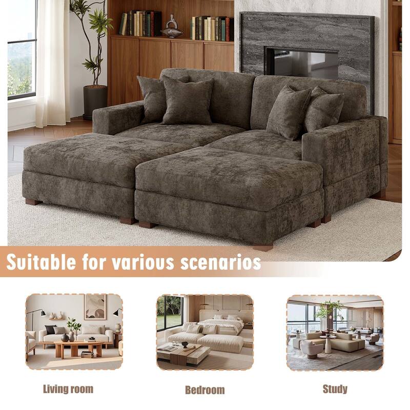 Oversized Chenille Modular Sectional Sofa Conversation Set with 2 Ottomans