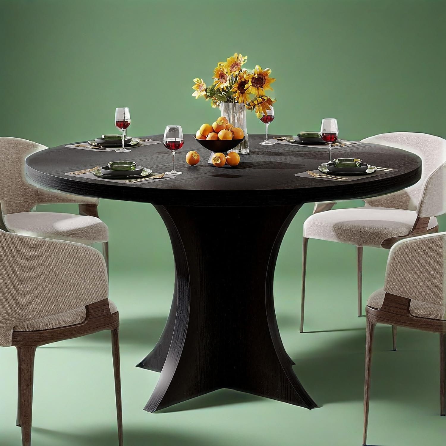 Round dining table, wooden kitchen dining table, dining table with Wood base, suitable for kitchen and living room