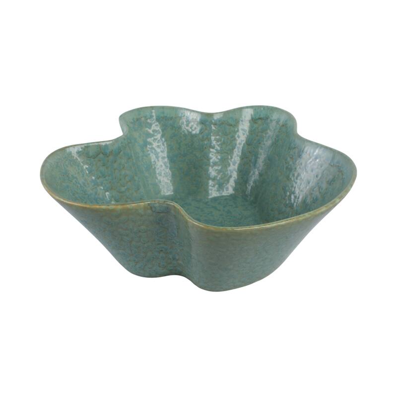 Ceramic Decorative Bowl with Wavy Edge and Textured Design - 13" Green - 13" x 13" x 4"