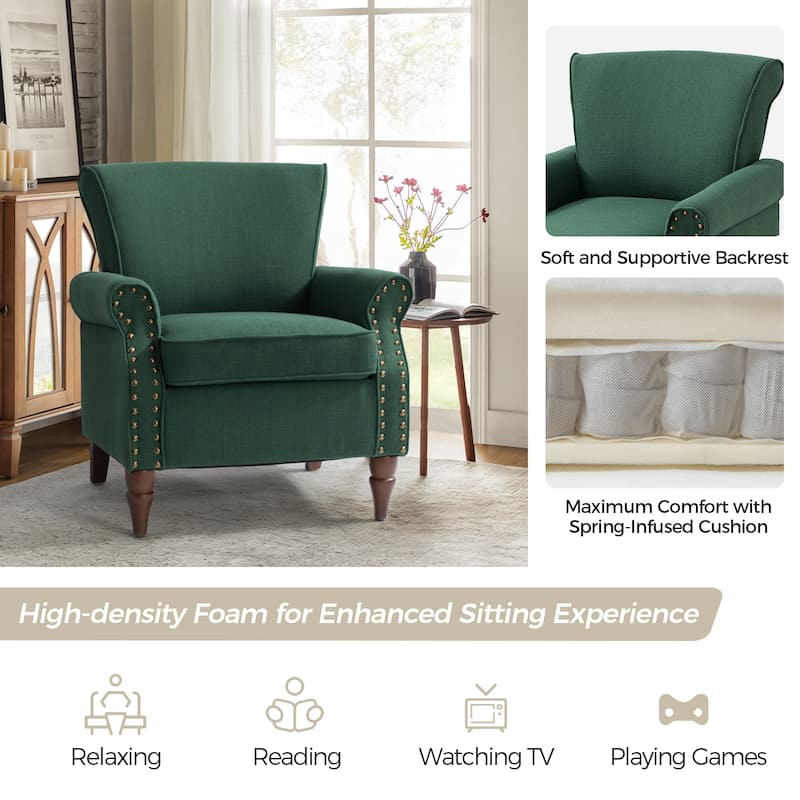 Nyctelius Upholstered Comfy Accent chair with Turned Wooden Legs and Nailhead Trim Set of 2 by HULALA HOME