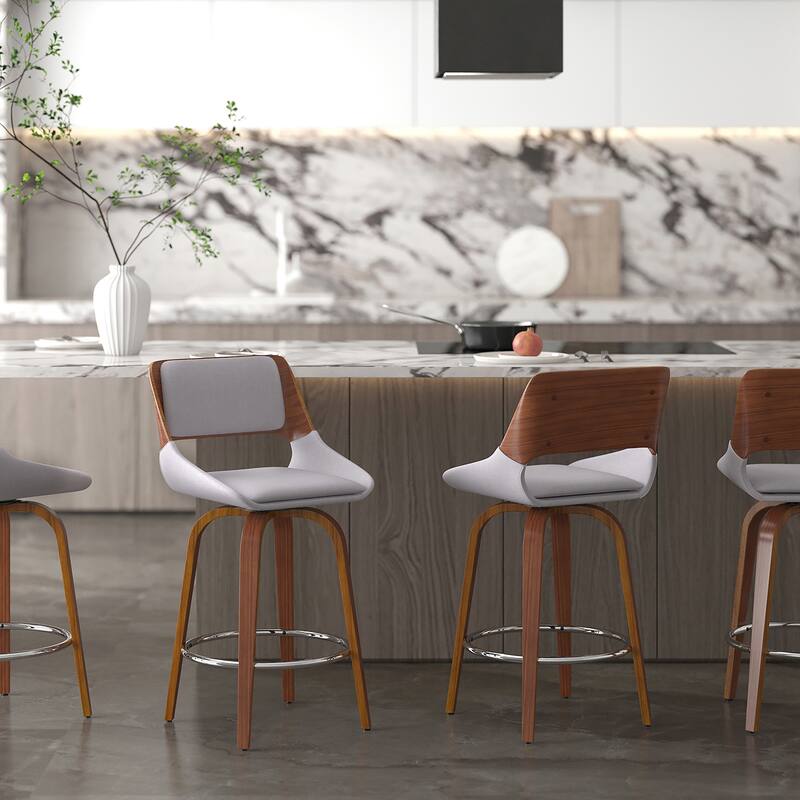 Mid-Century Fabric and Wood 26" Counter Stool with Swivel
