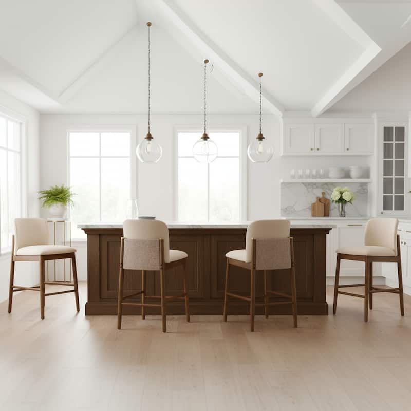 Christopher Knight Home - Lois Modern Upholstered Solid Rubberwood Counter Stool Set - Bar Chairs with Ergonomic Backrest