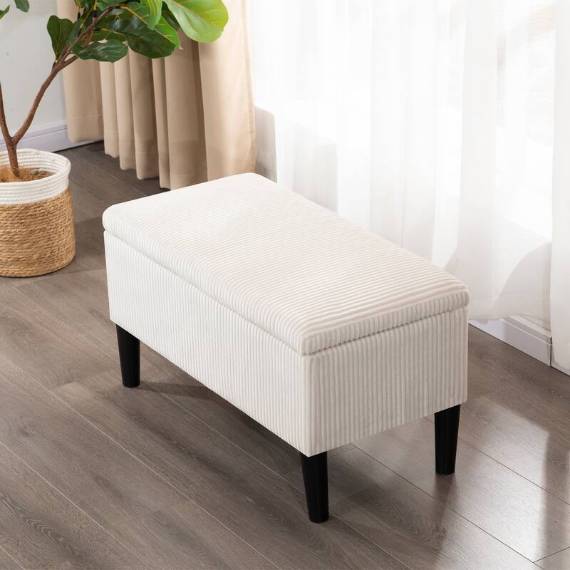 Adeco 32" Upholstered Storage Ottoman Bench with Corduroy Fabric - 31.7"X15.9"X17.5"