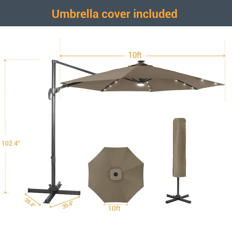 10 Ft LED Offset Cantilever Hanging Patio Umbrella by LIVOOSUN