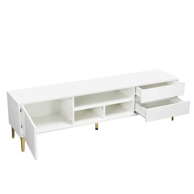 TV Console with LED Remote Control Lights, UV Bloom Drawer Panel, and Ferrous Legs