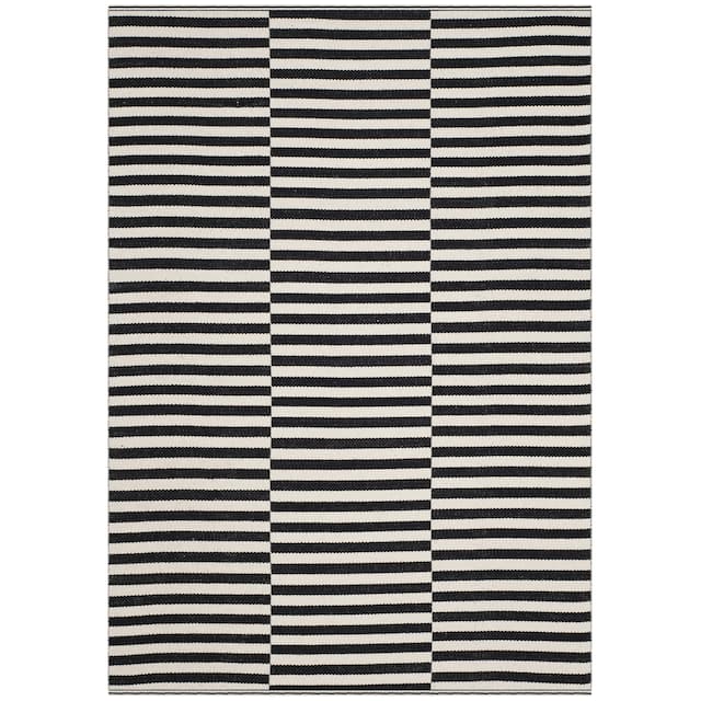 SAFAVIEH Handmade Flatweave Montauk Salinda Casual Cotton Rug - 6' x 6' Square - Ivory/Black