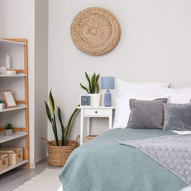 Vertical Grooved Ceramic Table Lamp with Drum Shade - 16" - Slate Blue