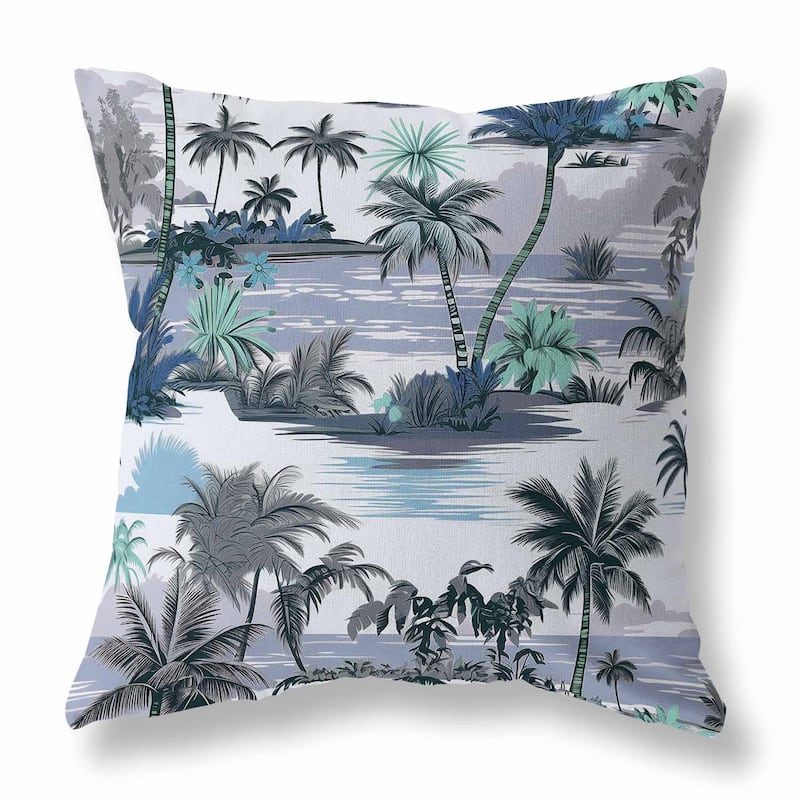Grey And Blue Tropical Beach Indoor/Outdoor Throw Pillow Zipper
