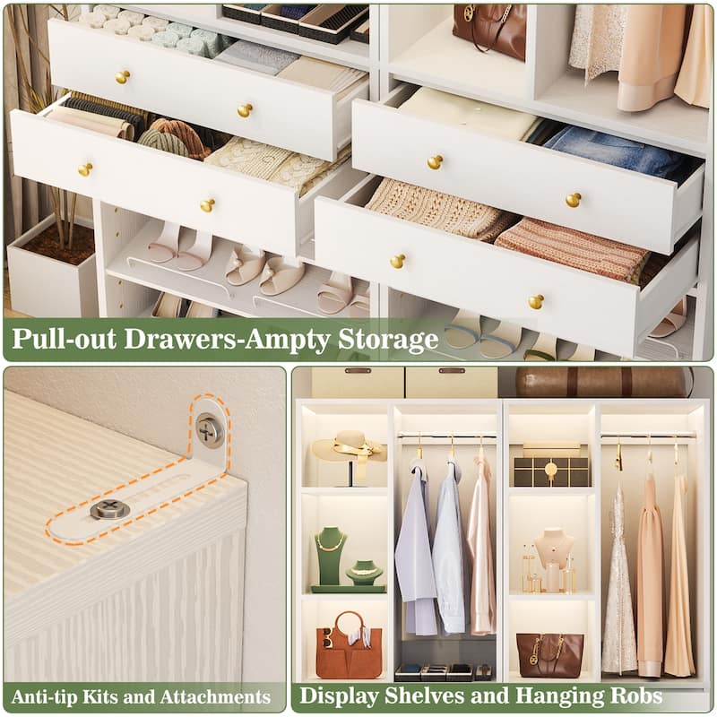 27.7'' Closet Organizer with Shoe Racks and Drawers, Closet System with Hanging Rod and Adjustable Shelves